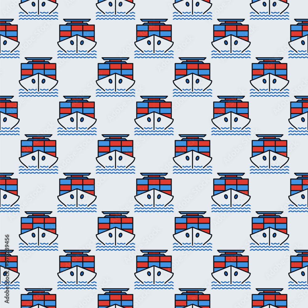 Obraz premium Ship with Containers vector International Cargo colored seamless pattern