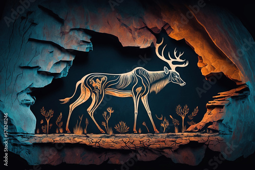 The cave painting of a deer - Generative AI