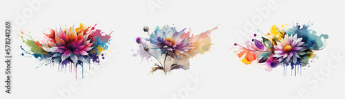 Watercolor lotus flower. Multicolored flower vector illustration. A colorful lotus painted with paint smudges and hard hat drops. © Nadia