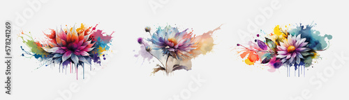 Watercolor lotus flower. Multicolored flower vector illustration. A colorful lotus painted with paint smudges and hard hat drops.