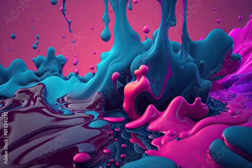 Abstract liquid background. Magenta and blue paint splash. Art for web design, decoration