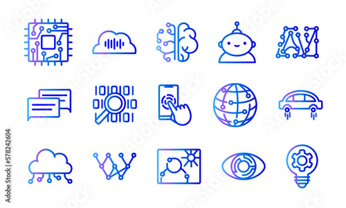 Neural networks icon, artificial intelligence, robot, chat bot. Gradient line pictogram