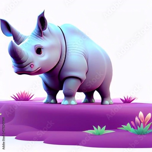 3d render of a purple rhinoceros on white background  created with Generative AI technology