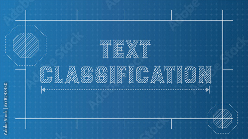 Text Classification Banner Background. Blueprint Style Typography for AI technology.