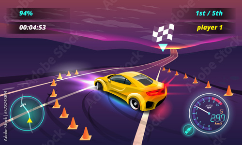Car racing game in display menu juning for upgrade performance car of game player.