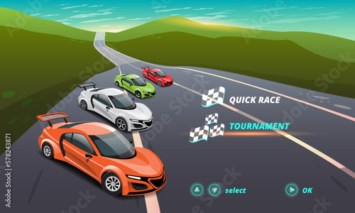 Car racing game in display menu juning for upgrade performance car of game player.