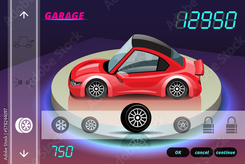 Car racing game in display menu juning for upgrade performance car of game player.