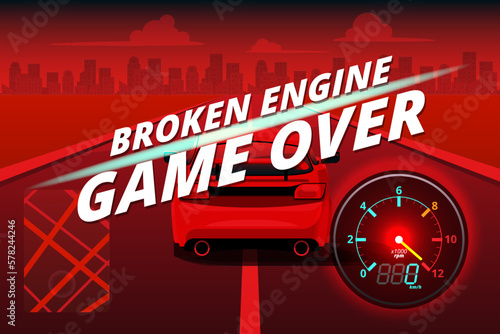 Word in end of sport game racing car. You lose, fail, foul, wrong in game and restart game to new game.