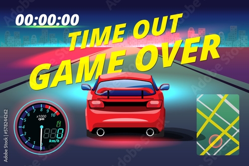 Word in end of sport game racing car. You lose, fail, foul, wrong in game and restart game to new game.