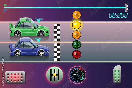 In game competition continue player used high speed car for win in racing game. competition e-sport car racing.