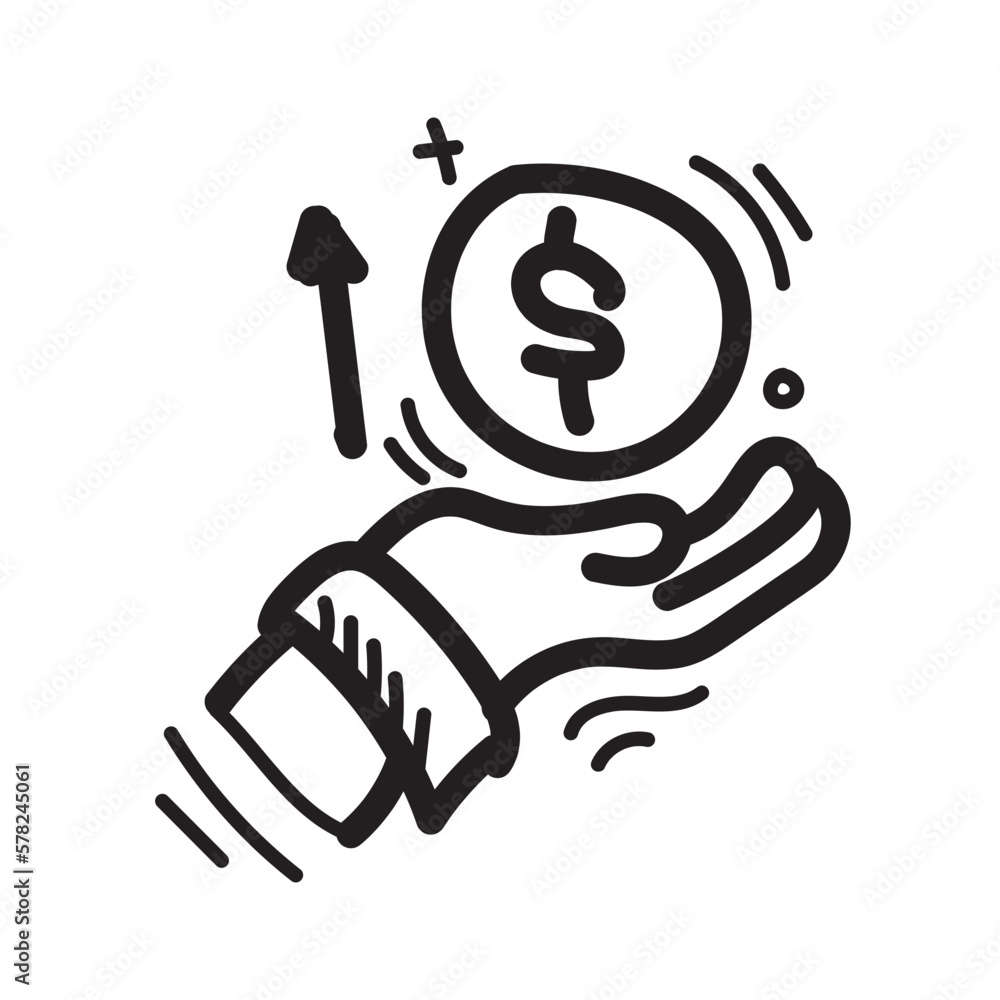 Doodle income increases icon outline vector Doodle income increases icon outline vector