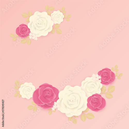 White and pink rose wreath with leaf