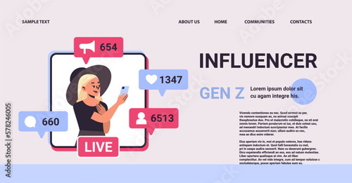 woman social media influencer watching live streaming generation Z lifestyle concept new demography trend with progressive youth gen