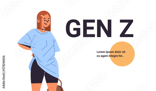 young girl in casual trendy clothes generation Z lifestyle concept new modern demography trend with progressive youth gen