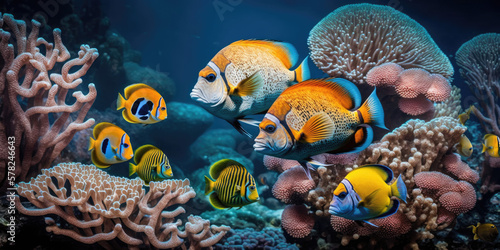 tropical fishes in coral reef, generative AI
