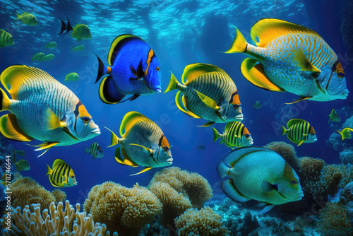 tropical fishes in coral reef, generative AI
