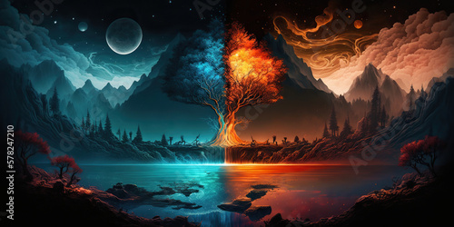 surreal fantasy landscape banner, beautiful dream, art, Generative AI © Dianne