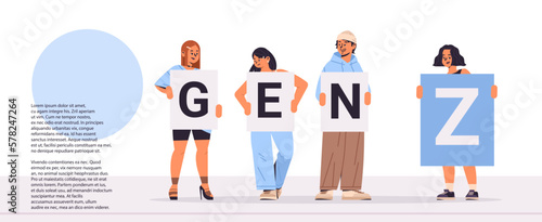 people holding generation Z letters new modern demography trend with progressive youth gen
