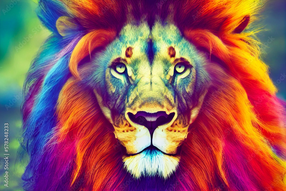 portrait of a colorful lion head, Generative AI Art Illustration 03