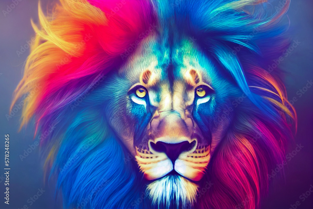 portrait of a colorful lion head, Generative AI Art Illustration 02