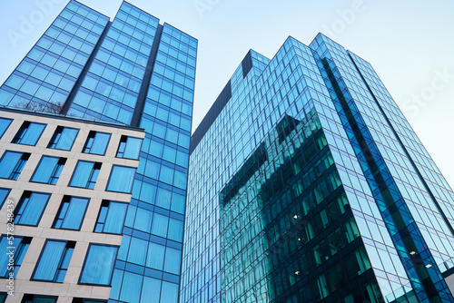 Modern office building in Warsaw  Poland. Skyscrapers facade in city. Business center exterior