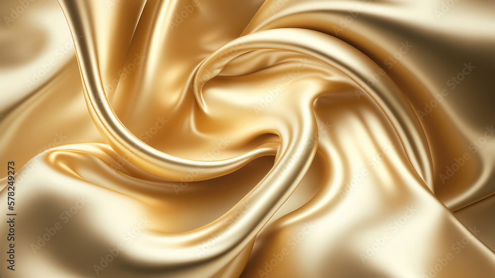 Luxury Silk Fabric Wallpaper with Wrinkles and Folds. Gold, Wavy Material  Background. Generative AI. ilustração do Stock