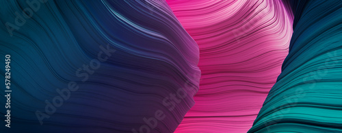 Pink and Blue 3D Rippled Geometry. Modern Background with Organic Surfaces.  photo