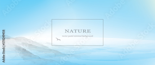 Cliffs and sea, aerial view. Light blue backgrouns with amazing landcape. Vector illustration is textured with watercolor elements. Minimalist vector banner, creative and inspirational artwork.