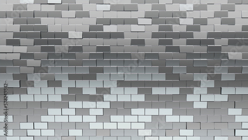 3D, Rectangular Mosaic Tiles arranged in the shape of a wall. Silver, Luxurious, Blocks stacked to create a Glossy block background. 3D Render photo