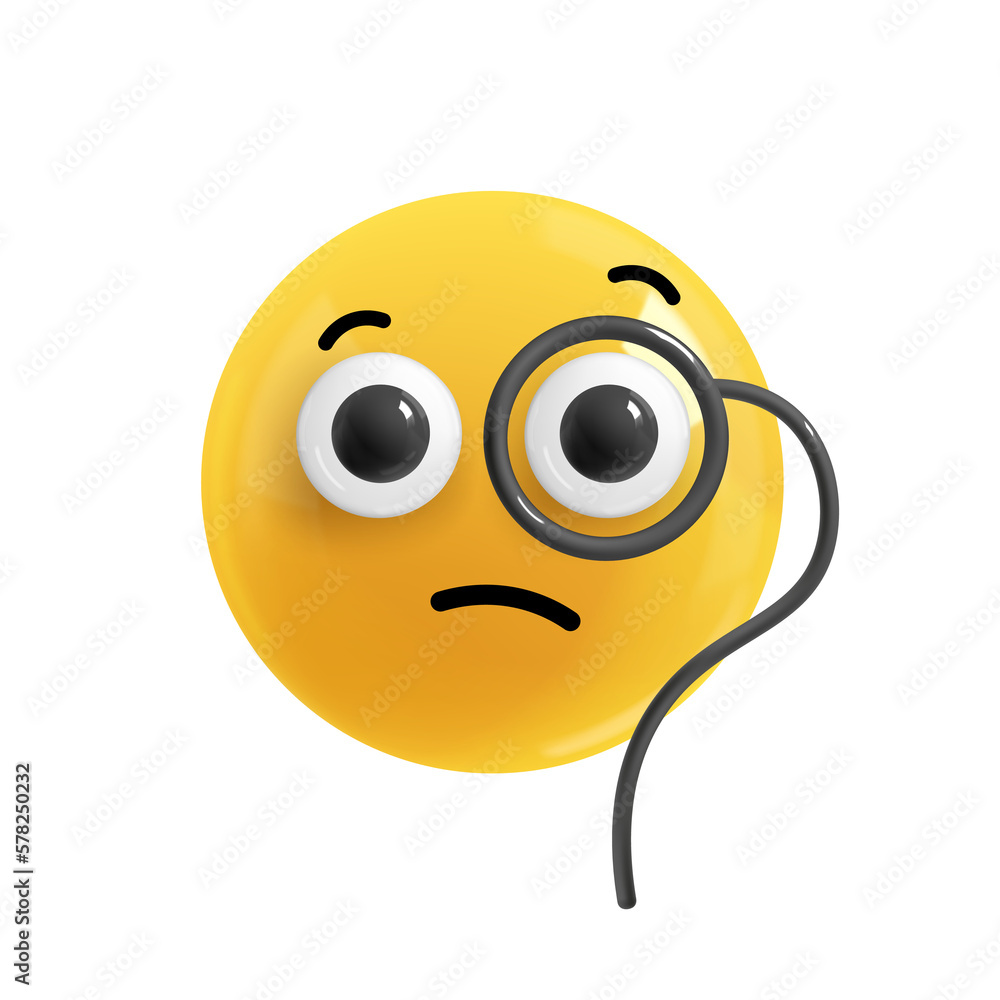 Emoji face smart studying. Realistic 3d design. Emoticon yellow glossy color. Icon in plastic cartoon style isolated on white background. Png illustration