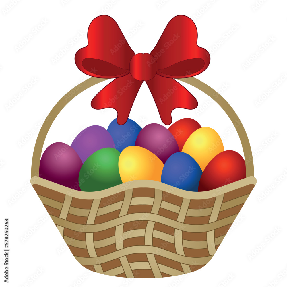 Easter card with a wicker basket decorated with a red bow. Easter card with a wicker basket decorated with a red bow.