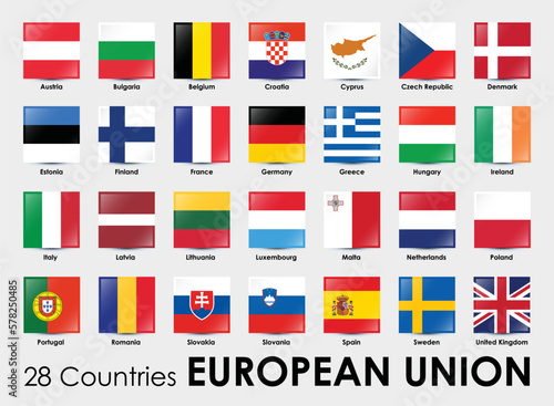 Free Download Vector illustration of square shape flags of the 28 countries European Union - GFXLoad