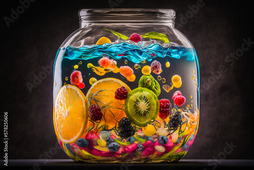 Bocal de fruits frais dans l'eau - Générative IA