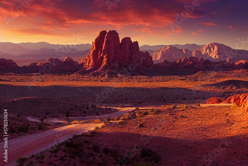 Obraz na płótnie Red rock canyon desert in Nevada panoramic landscape at evening