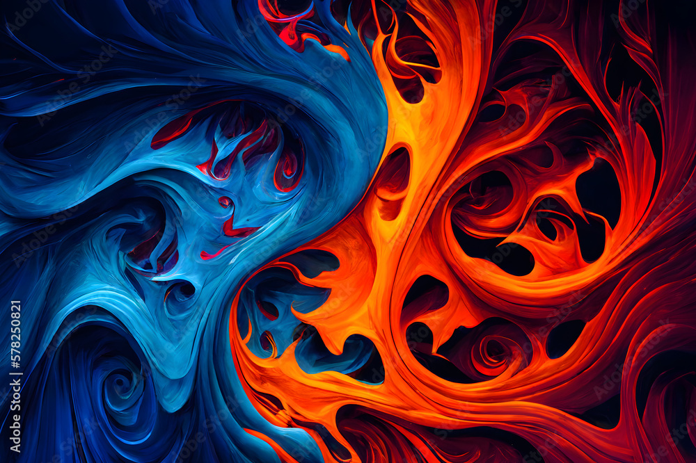 Serene beauty of fire and ice ,illustration, fire and ice beauty