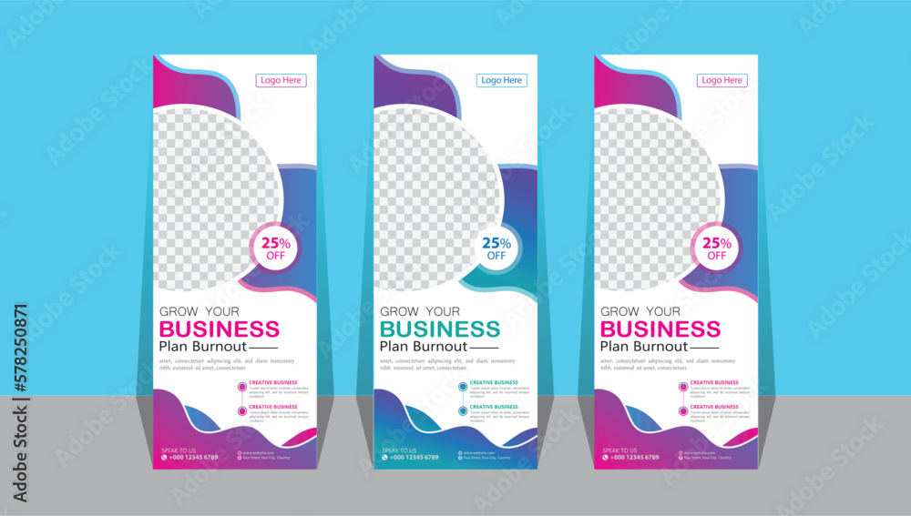 Roll-Up Banner with Circular, Corporate rollup banner template, pull-up banner template and advertisement, vector illustration, business flyer, display banner, Business agency roll-up