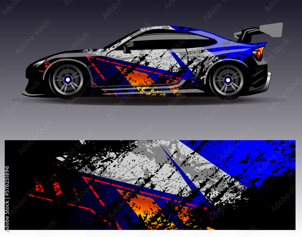 Car wrap design vector. Graphic abstract stripe racing background kit designs for wrap vehicle race car rally adventure and livery Car wrap design vector. Graphic abstract stripe racing background kit designs for wrap vehicle race car rally adventure and livery