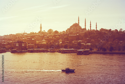 Istanbul city skyline. Travel Turkey background. Urban panoramic view photo