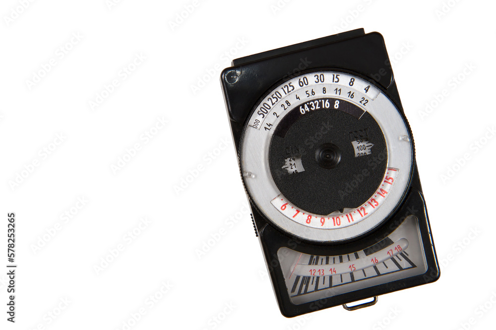 Exposure meter. Device for determining the exposure during photography. Exposure meter on a white background. Exposure meter. Device for determining the exposure during photography. Exposure meter on a white background.