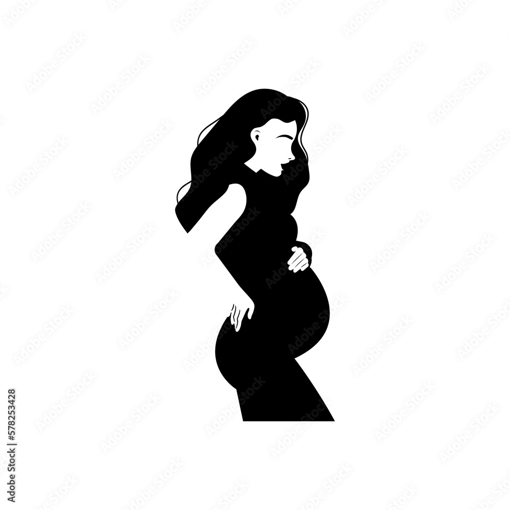 Silhouette of a pregnant woman faceless on a white background. Concept of pregnancy and motherhood. Vector