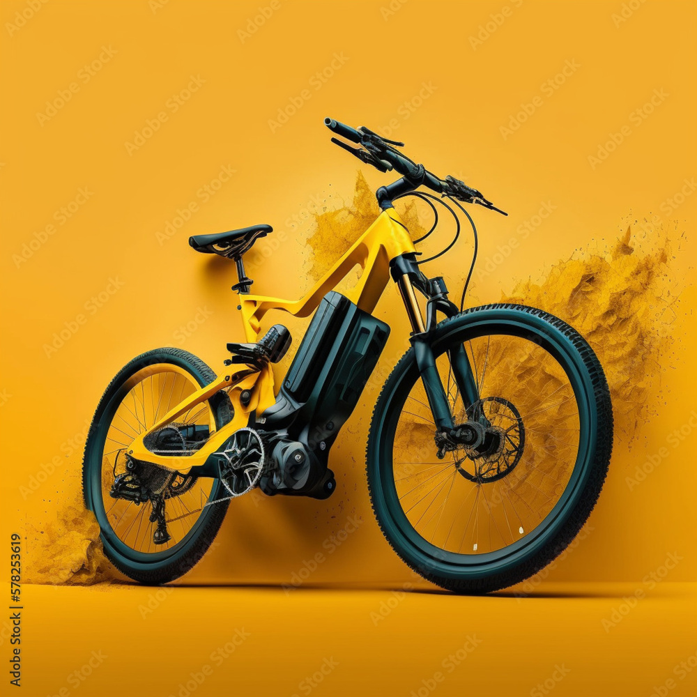 Fototapeta premium E Bike on a yellow background. Generative AI.