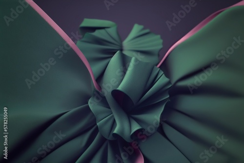 Green and pink fabric background. Silk or satin folded textile. Generative AI