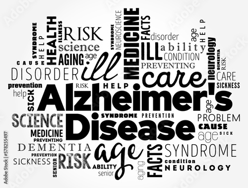 Alzheimer's Disease is a neurodegenerative disease that usually starts slowly and progressively worsens, word cloud concept background