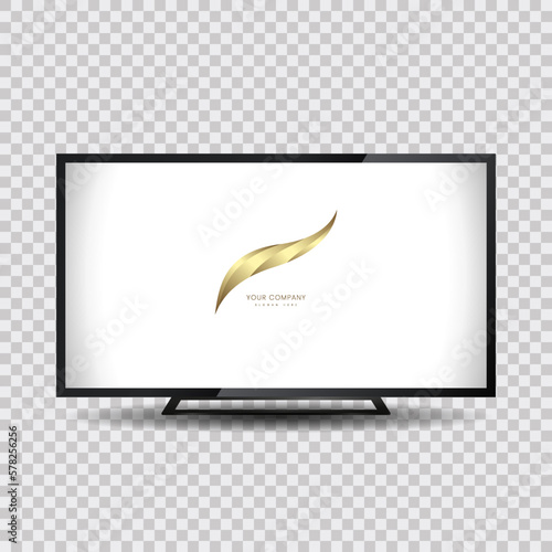 A wide flatscreen monitor mockup, LED Mock-up of 4K TV flat screen LED, plasma, realistic illustration, White blank monitor mockup