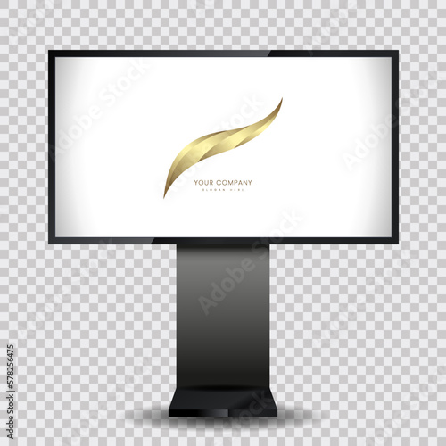 Standee board of realistic TV screen mock-up on isorated background, LED screen type used in ads, Large flat computer monitor display mockup concept
