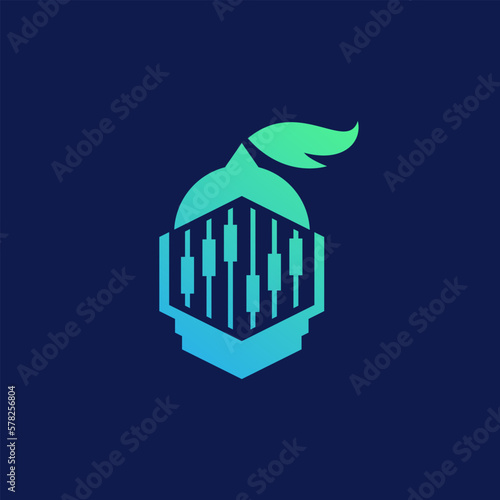 Knight Helmet with Stocks Forex Crypto Candlesticks Chart Logo Design Vector