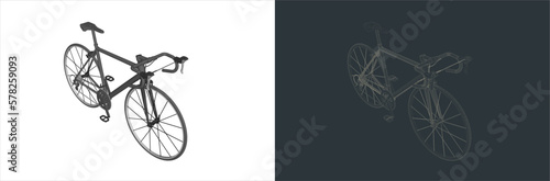 Vector Roadbike - Bicycle Technical Illustration line art  on the blueprint