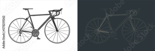 Vector Roadbike - Bicycle Technical Illustration line art  on the blueprint