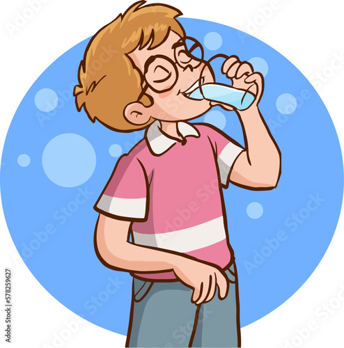 happy kid drink water vector illustration