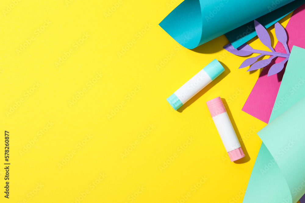 Concept of different office stationery with glue Concept of different office stationery with glue